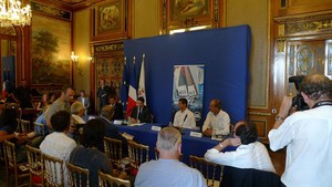 Christian Estrosi, Deputy Mayor of Nice and President of Nice Côte d’Azur welcomed the ESS circuit to Nice for the first time at a press conference - Extreme Sailing Series Act 6 2011 photo copyright SW taken at  and featuring the  class