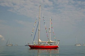 Laura Dekker's boat Guppy 'dressed ship' in Fanny Bay in Darwin photo copyright  SW taken at  and featuring the  class