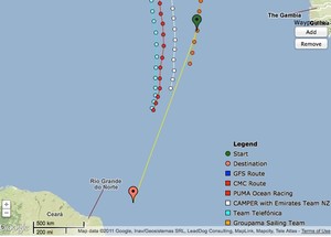 Yacht positions heading for the rounding mark off Fernando at 1155hrs UTC photo copyright PredictWind.com www.predictwind.com taken at  and featuring the  class