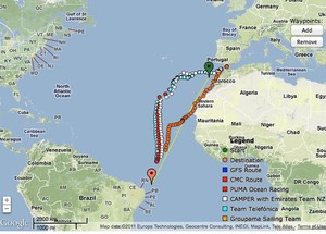 Yacht tracks since Gibraltar 1155hrs UTC photo copyright PredictWind.com www.predictwind.com taken at  and featuring the  class