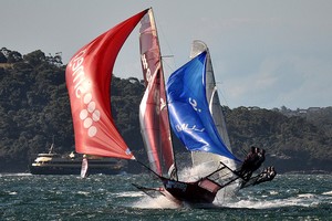 Tight spinnaker action - Sydney 18ft Skiffs photo copyright Ali Chapman - copyright taken at  and featuring the  class
