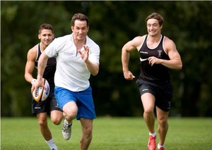 Olympic sailor Ben Ainslie spends a day training hard with Harliquins players Oli Lindsay-Hahue and Miles Mantella, at their training ground in Surrey. photo copyright onEdition http://www.onEdition.com taken at  and featuring the  class