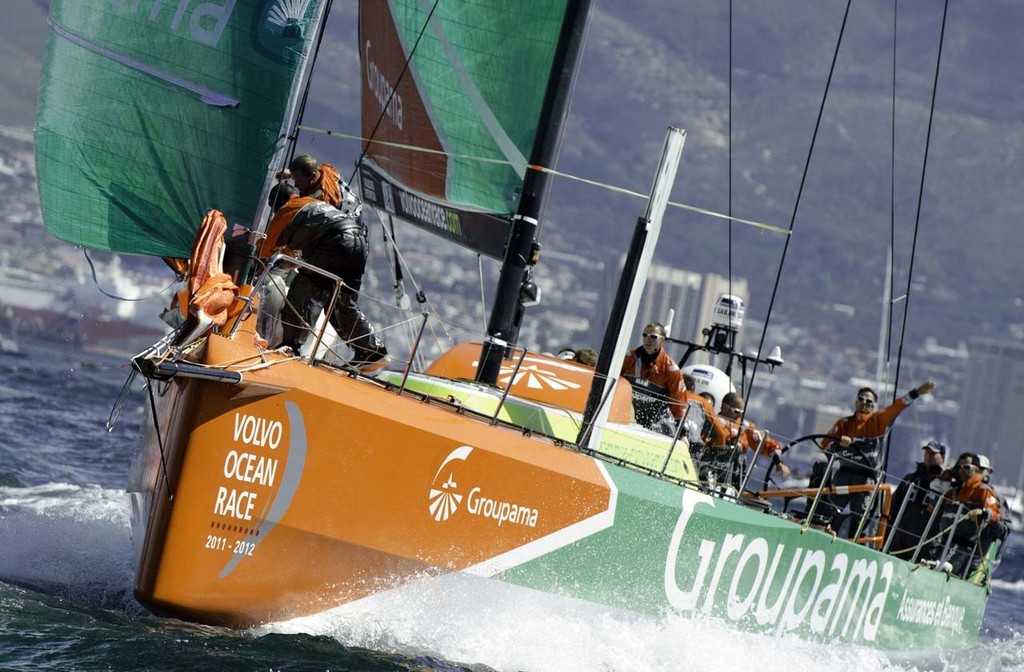 Groupama Sailing Team, skippered by Franck Cammas from France during the V&A Waterfront In-Port Race in Cape Town, South Africa. (Credit must read: Marc Bow/Volvo Ocean Race) photo copyright  Marc Bow / Volvo Ocean Race taken at  and featuring the  class
