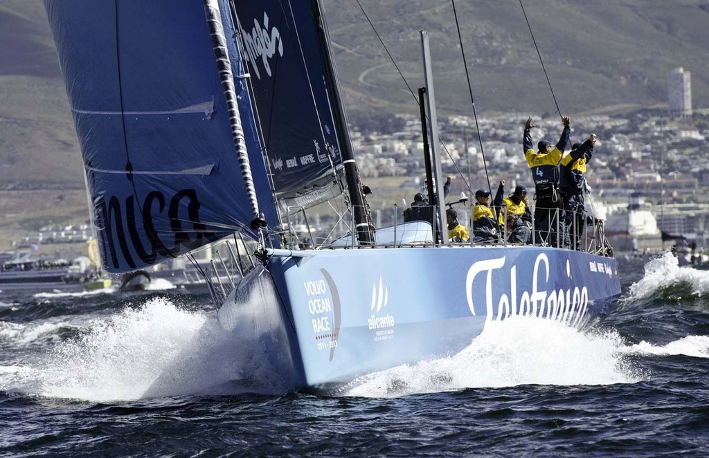 Team Telefonica, skippered by Iker Martinez from Spain during the V&A Waterfront In-Port Race in Cape Town, South Africa. (Credit must read: Marc Bow/Volvo Ocean Race) photo copyright  Marc Bow / Volvo Ocean Race taken at  and featuring the  class
