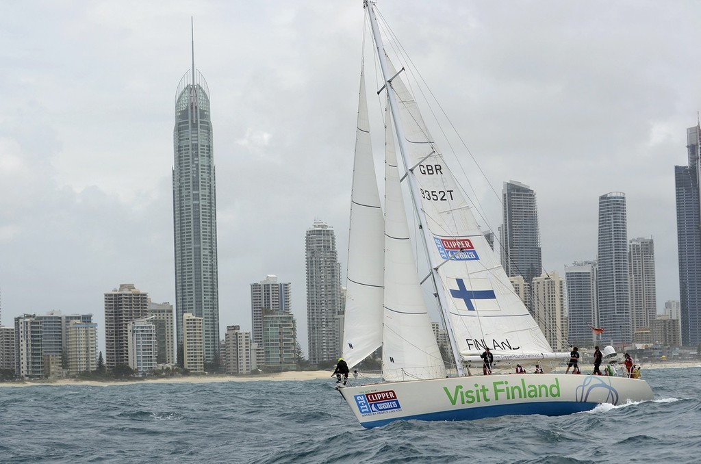 Visit Finland races past Surfers Paradise at the start of the race from the Gold Coast to Singapore in the Clipper 11-12 Round the World Yacht Race. photo copyright Steve Holland/onEdition taken at  and featuring the  class
