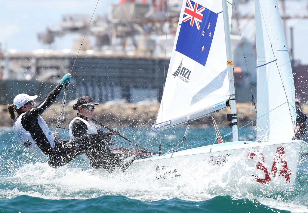Jo Aleh and Olivia Powrie of New Zealand compete on day 16 during the 470 women’s two person dinghy medal race of the 2011 ISAF Sailing World Championships on December 18, 2011 in Perth, Australia.  © Paul Kane /Perth 2011 http://www.perth2011.com