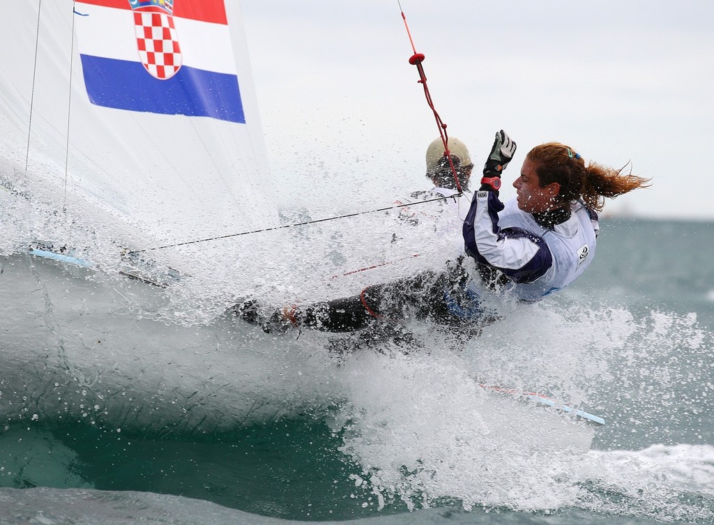 PERTH, AUSTRALIA - DECEMBER 13: Enia Nincevic and Romana Zupan of Croatia compete on day 11 during the 470 women's two person dinghy event of the 2011 ISAF Sailing World Championships on December 13, 2011 in Perth, Australia. (Photo by Paul Kane/Perth 2011) photo copyright Paul Kane /Perth 2011 http://www.perth2011.com taken at  and featuring the  class