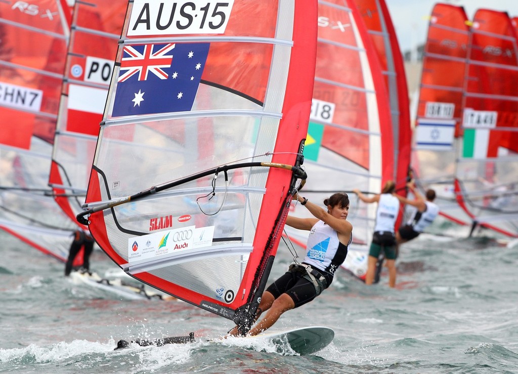 PERTH, AUSTRALIA - DECEMBER 08:  Jessica Crisp of Australia competes on day 6 during the Womens RSX gold fleet race of the 2011 ISAF Sailing World Championships on December 8, 2011 in Perth, Australia. (Photo by Paul Kane/Perth 2011) photo copyright Paul Kane /Perth 2011 http://www.perth2011.com taken at  and featuring the  class