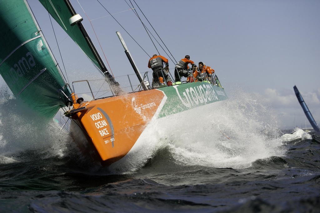 Groupama Sailing Team, skippered by Franck Cammas from France at the start of leg 2 - Volvo Ocean Race 2011-12 photo copyright Paul Todd/Volvo Ocean Race http://www.volvooceanrace.com taken at  and featuring the  class
