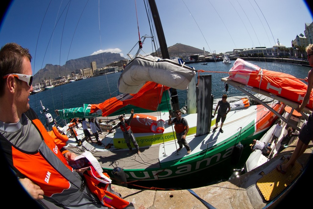 Groupama Sailing Team shore crew working preparing the ship for leg 2. Volvo Ocean Race 2011-12 photo copyright Ian Roman/Volvo Ocean Race http://www.volvooceanrace.com taken at  and featuring the  class