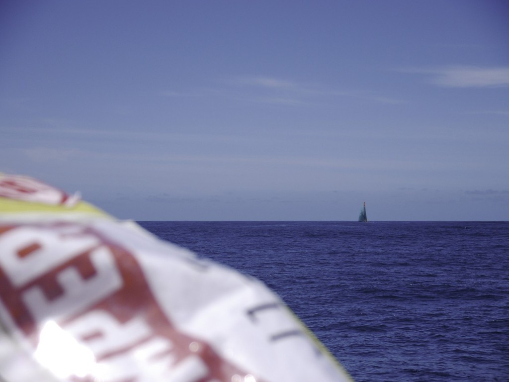 Leaders Groupama just around a mile away from CAMPER with Emirates Team New Zealand during leg 2 of the Volvo Ocean Race 2011-12, from Cape Town, South Africa to Abu Dhabi, UAE. photo copyright Hamish Hooper/Camper ETNZ/Volvo Ocean Race taken at  and featuring the  class