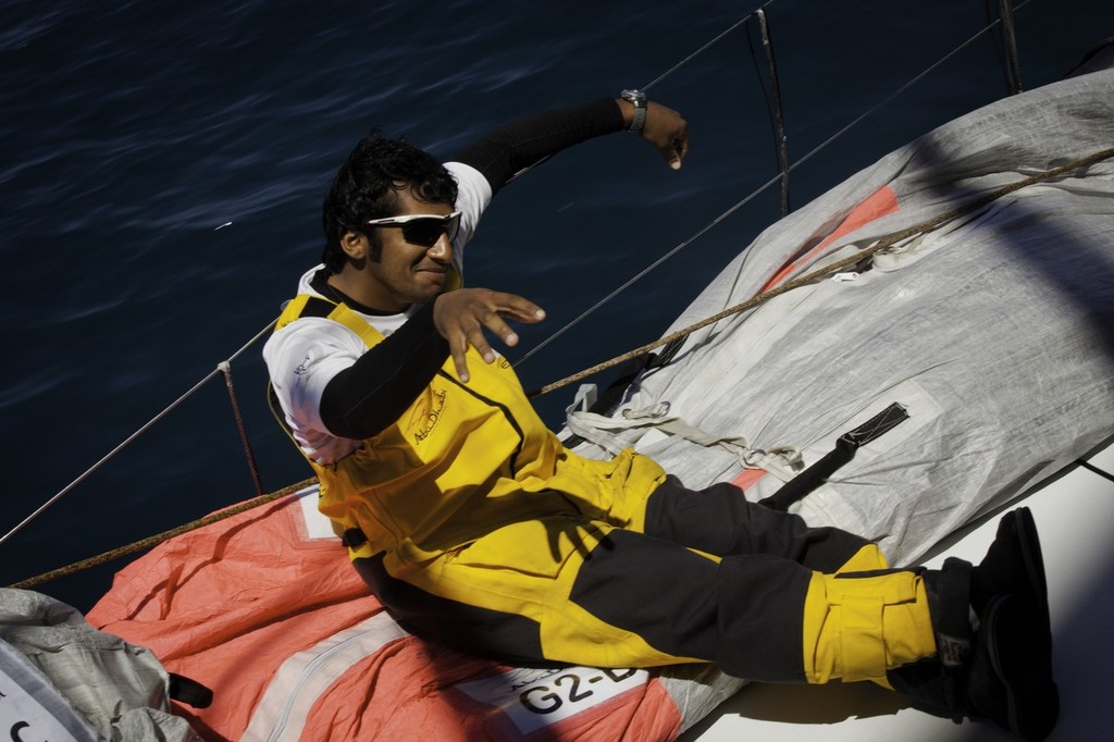 Adil Khalid onboard Abu Dhabi Ocean Racing. © Nick Dana/Abu Dhabi Ocean Racing /Volvo Ocean Race http://www.volvooceanrace.org