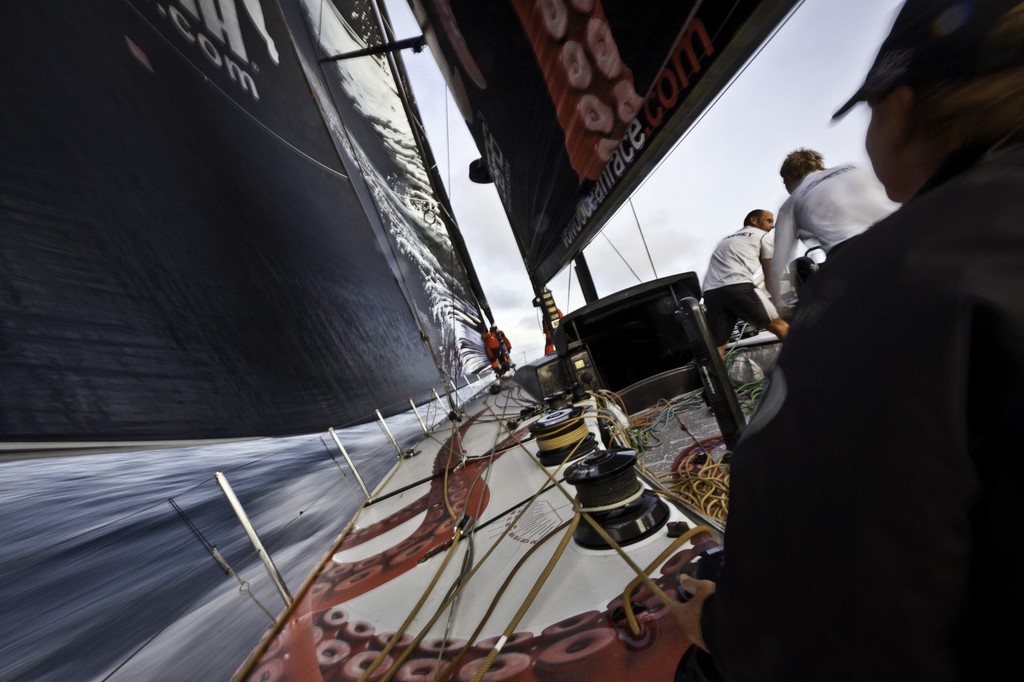Easy sailing onboard PUMA Ocean Racing's powered by BERG's ``Mar Mostro`` during leg 2 of the Volvo Ocean Race 2011-12, from Cape Town, South Africa to Abu Dhabi, UAE. (Credit: Amory Ross/PUMA Ocean Racing/Volvo Ocean Race) photo copyright Amory Ross/Puma Ocean Racing/Volvo Ocean Race http://www.puma.com/sailing taken at  and featuring the  class