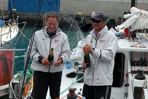 Ross and Campbell Field celebrate their second place finish on leg 2 of the Global Ocean Race, sailing Buckley Systems photo copyright Global Ocean Race http://globaloceanrace.com taken at  and featuring the  class