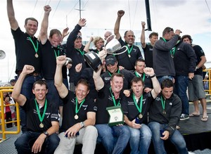 Line Honours Winner INVESTEC LOYAL&rsquo;s crew - Rolex Sydney Hobart Yacht Race 2011 photo copyright  Rolex/Daniel Forster http://www.regattanews.com taken at  and featuring the  class
