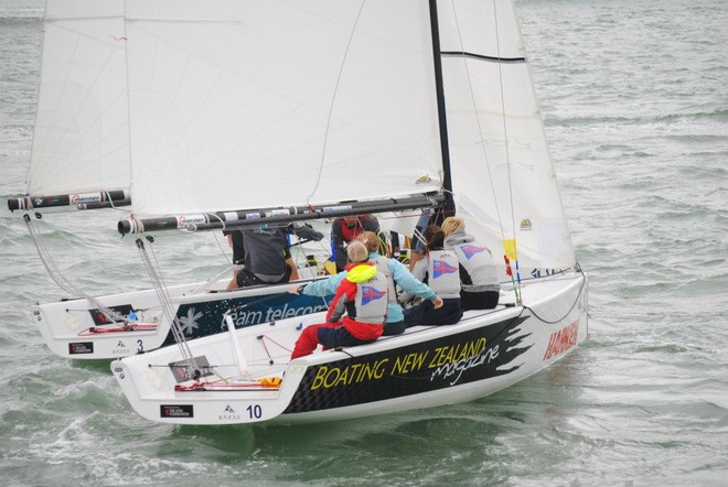 Boating NZ Magazine (Carla Sexton) gets a penality - windward boat not keeping clear of opponent Jordan Reece. - Harken  Youth International Match Racing Championships © Sara Tucker