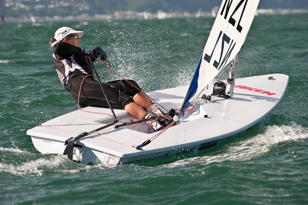 Sara Winther Leading the Radial Fleet. 2012 New Zealand Laser National Championships photo copyright Chris Coad Photography http://www.chriscoad.co.nz/ taken at  and featuring the  class