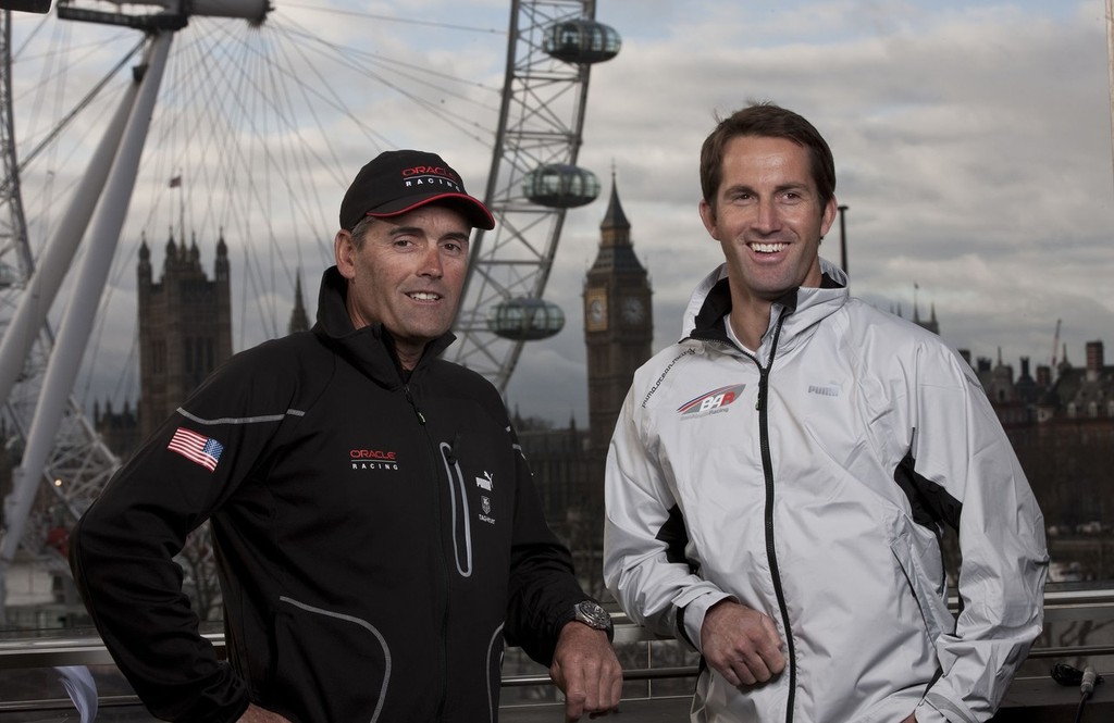 Ben Ainslie, four time Olympic medallist pictured with Russell Coutts, head of Oracle Racing and current holder of the Americas Cup.   
Shown here in central London as he launches ``Ben Ainslie Racing``. A new team that will compete in 2012 Americas Cup World Series.  
Credit: Lloyd Images / Ben Ainslie Racing photo copyright Ben Ainslie Racing www.benainslieracing.com taken at  and featuring the  class