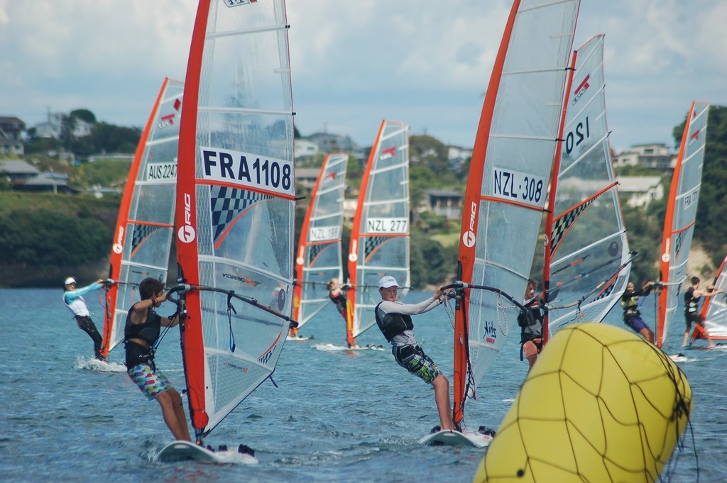 Alohkaa Pequeux  leads Patrick Haybitle to the first mark - Techno Windsurfing Nationals photo copyright Brian Haybittle taken at  and featuring the  class