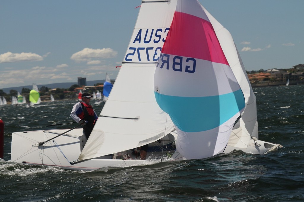 Mike Hart struggles to regain control at the gybe mark - Flying Fifteen Nationals photo copyright Bernie Kaaks taken at  and featuring the  class