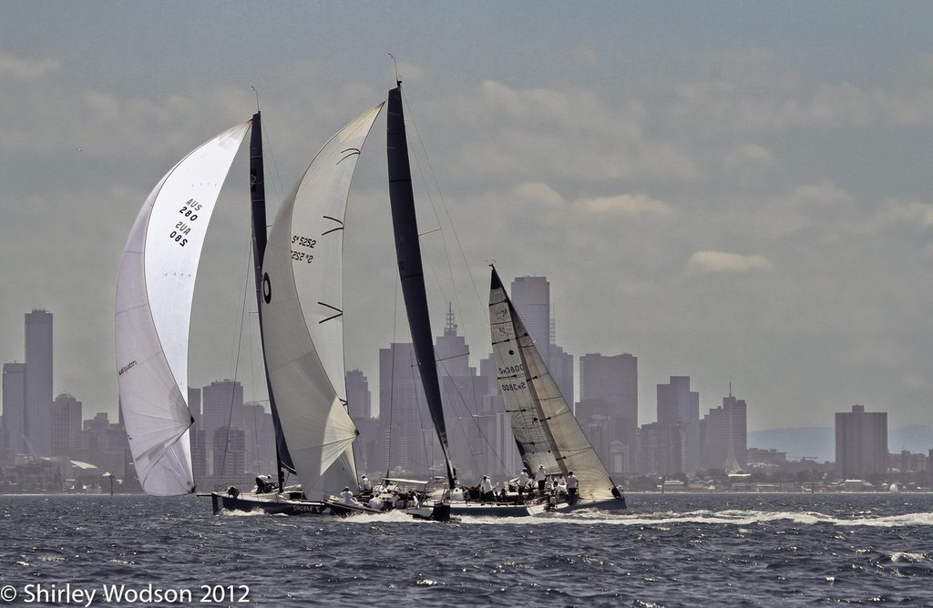 Calm, Shogun V and 38 Degrees South against the Melbourne skyline. - Festival of Sails. photo copyright Teri Dodds/ Festival of Sails http://www.festivalofsails.com.au/ taken at  and featuring the  class