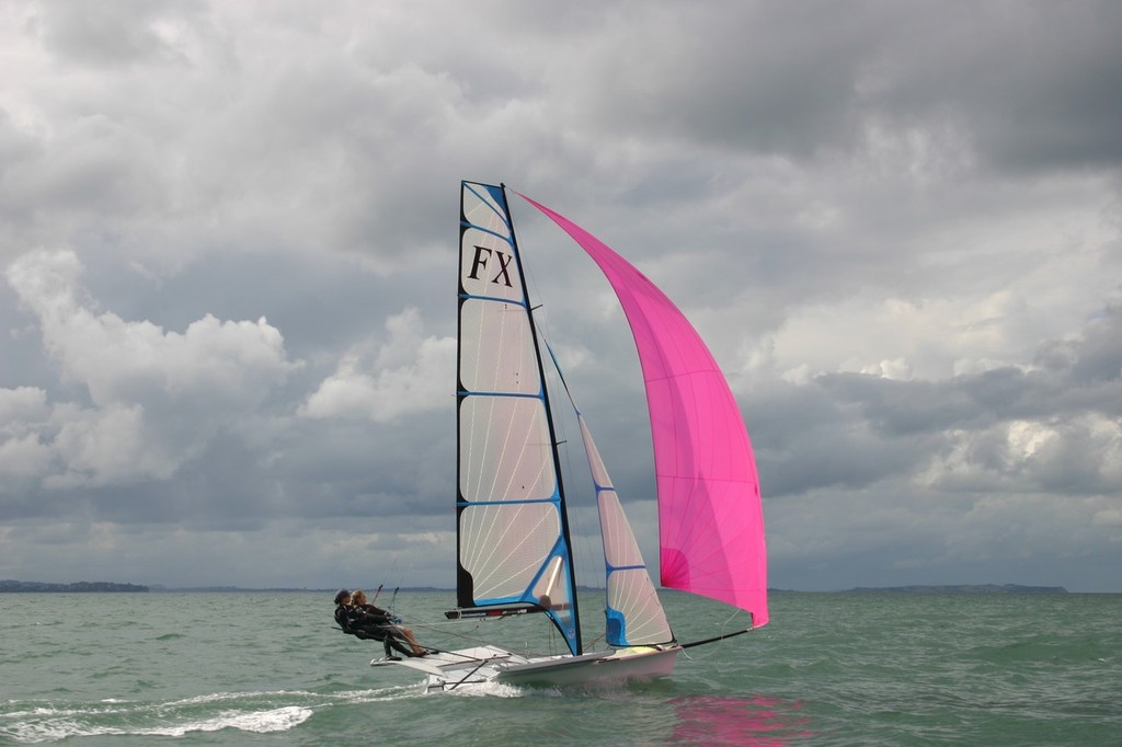 The FX is put through her paces off Takapuna ahead of the Womens Skiff trials in Santander, Spain in March 2012 © Dave Mackay http://www.mackayboats.com
