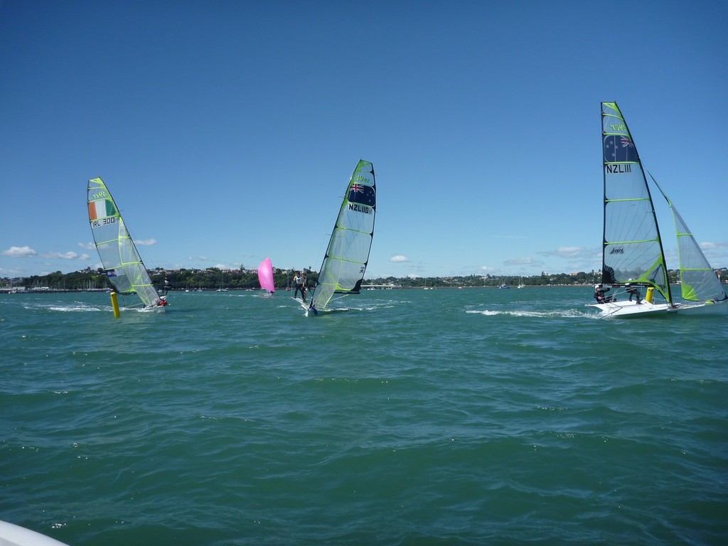 Close racing at the bottom mark with the Irish in Auckland. photo copyright Peter Burling and Blair Tuke taken at  and featuring the  class