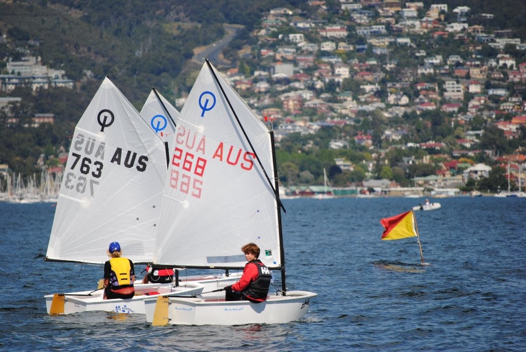 Sandy Bay Optimist sailor Hugh Hickling (sail no 268) won the Optimist division of last weekend’s Crown Series Bellerive Regatta - Optimist Tasmanian championships 2012 photo copyright Rob Cruse taken at  and featuring the  class