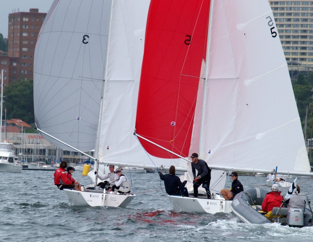 David Gilmour (boat 5) closing up on CYCAs Jay Griffin - Hardy Cup 2012 photo copyright Rob Cruse taken at  and featuring the  class