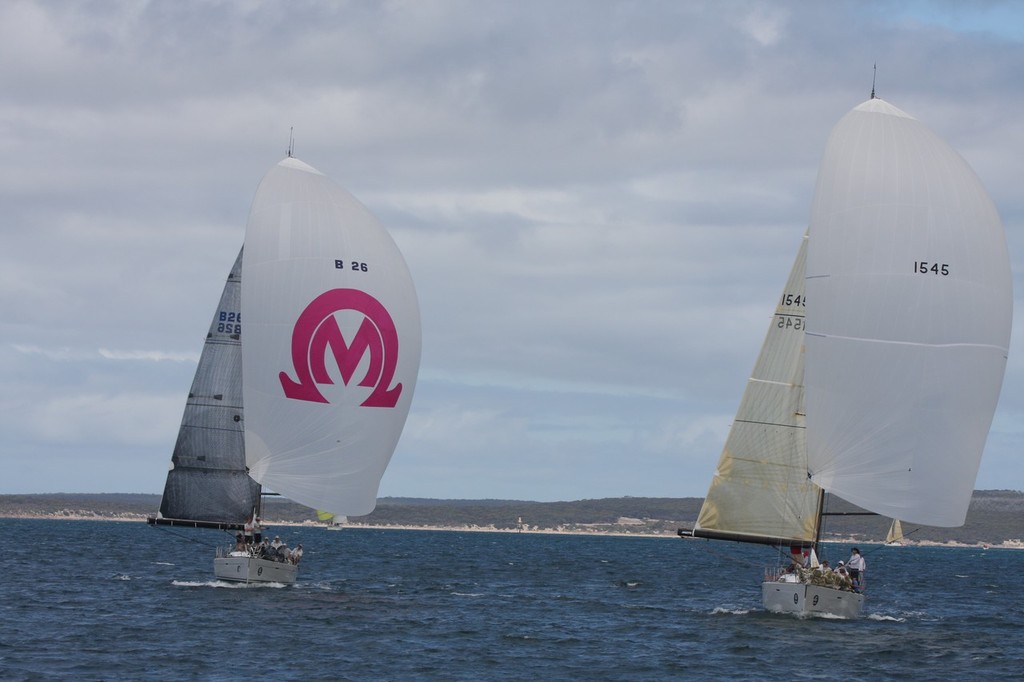 Victoire (right) leads Reverie to the finish of race two - Lexus Lincoln Week Regatta 2012 photo copyright Bob Ross/Port Lincoln Yacht Club taken at  and featuring the  class