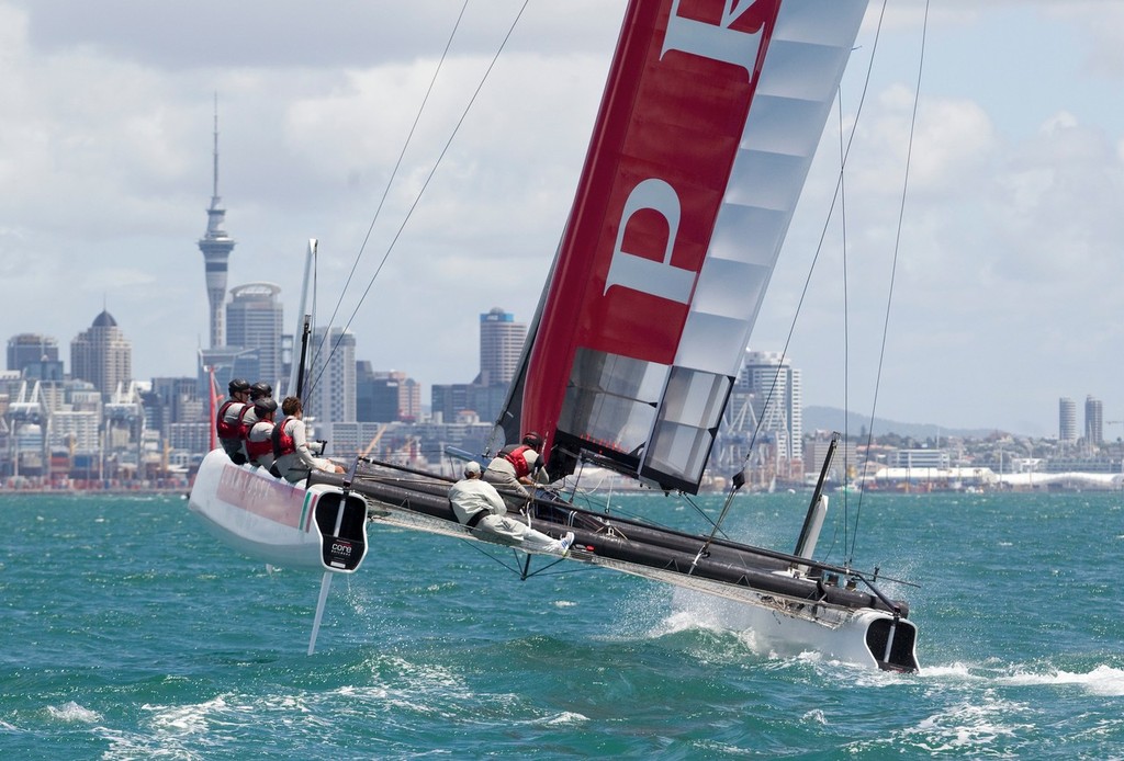 Luna Rossa unveil their new AC45 catamaran in Auckland, January 16, 2012. Luna Rossa/Nigel Marple  - Luna Rossa launch and first sail, Auckland New Zealand 16 January 2012 photo copyright Luna Rossa Challenge 2013 http://www.lunarossachallenge.com/ taken at  and featuring the  class