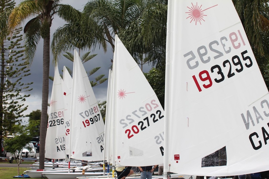 Ready to Rock - here comes the rain - Performance Sailcraft sponsored Laser Masters World Championship 2012 - Brisbane Australia photo copyright Laser Masters Worlds Media 2012 http://www.lasersailing.com.au taken at  and featuring the  class