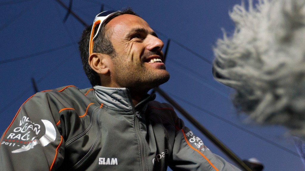 Groupama Sailing Team, skipper Franck Cammas from France at the finish of leg 2 of the Volvo Ocean Race 2011-12, from Cape town, South Africa, to Abu Dhabi, UAE. (Photo Credit must read: IAN ROMAN/Volvo Ocean Race) photo copyright Ian Roman/Volvo Ocean Race http://www.volvooceanrace.com taken at  and featuring the  class