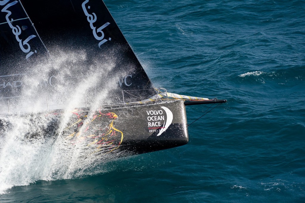 Abu Dhabi Ocean Racing, skippered by Ian Walker from the UK at the finish of leg 2 of the Volvo Ocean Race 2011-12, from Cape Town, South Africa to Abu Dhabi, UAE. (Photo Credit Must Read: PAUL TODD/Volvo Ocean Race) photo copyright Paul Todd/Volvo Ocean Race http://www.volvooceanrace.com taken at  and featuring the  class