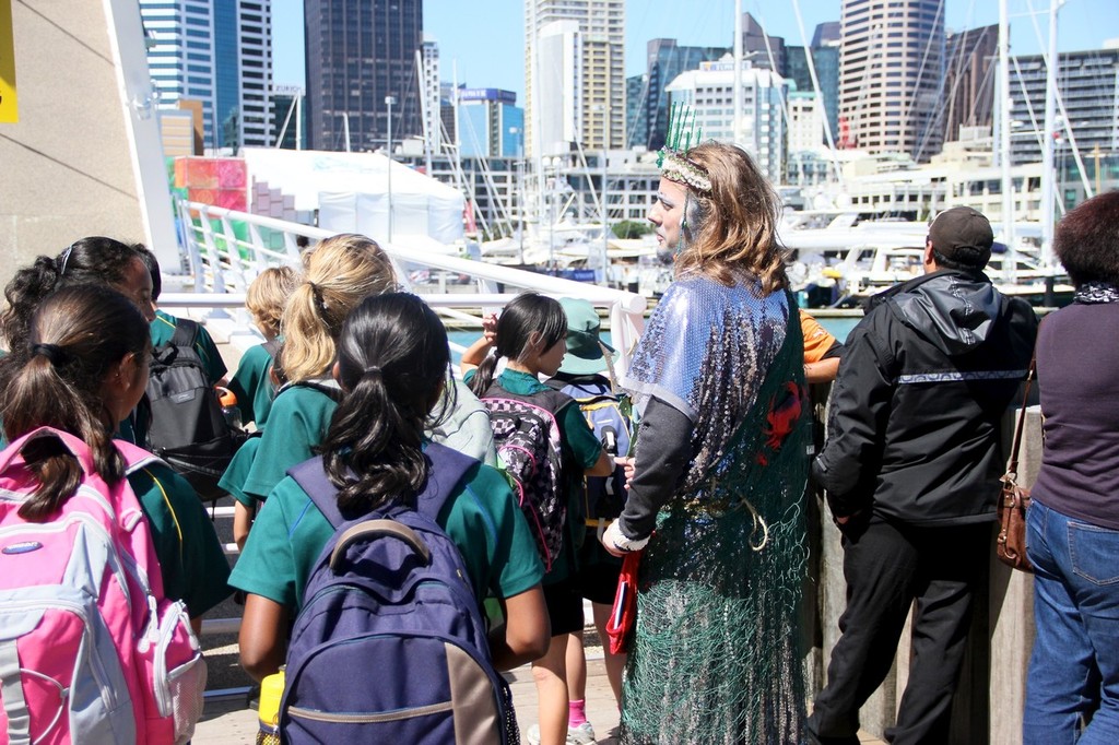 King Neptune chates to a school party, Volvo Ocean Race Village, Auckland, Day 3 © Richard Gladwell www.photosport.co.nz