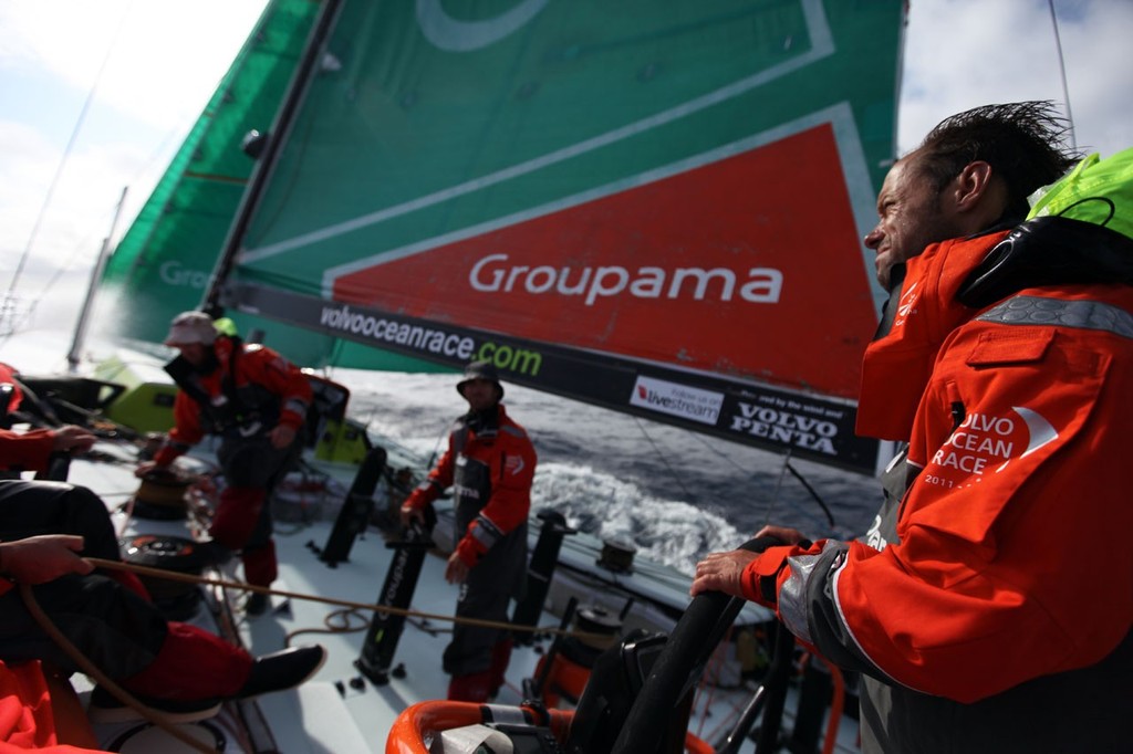 Groupama Sailing Team during leg 4 of the Volvo Ocean Race 2011-12, from Sanya, China to Auckland, New Zealand. © Yann Riou/Groupama Sailing Team /Volvo Ocean Race http://www.cammas-groupama.com/