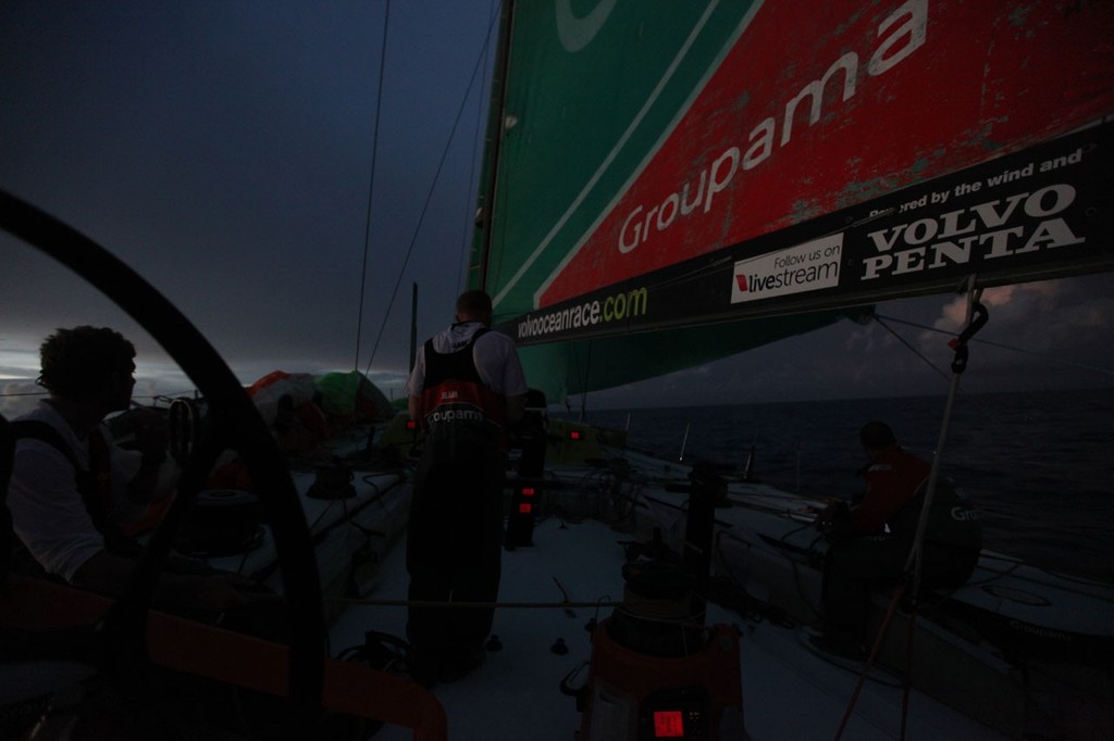 Groupama Sailing Team during leg 4 of the Volvo Ocean Race 2011-12, from Sanya, China to Auckland, New Zealand. (Credit: Yann Riou/Groupama Sailing Team/Volvo Ocean Race) photo copyright Yann Riou/Groupama Sailing Team /Volvo Ocean Race http://www.cammas-groupama.com/ taken at  and featuring the  class