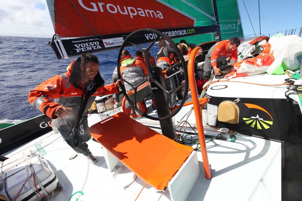 Groupama Sailing Team during leg 4 of the Volvo Ocean Race 2011-12, from Sanya, China to Auckland, New Zealand. (Credit: Yann Riou/Groupama Sailing Team/Volvo Ocean Race) photo copyright Yann Riou/Groupama Sailing Team /Volvo Ocean Race http://www.cammas-groupama.com/ taken at  and featuring the  class