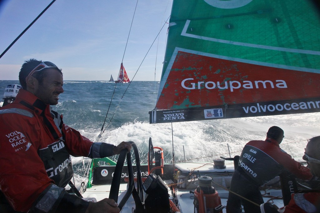 Groupama Sailing Team during leg 2 of the Volvo Ocean Race 2011-12, from Cape Town, South Africa to Abu Dhabi, UAE. (Credit: Yann Riou/Groupama Sailing Team/Volvo Ocean Race) photo copyright Yann Riou/Groupama Sailing Team /Volvo Ocean Race http://www.cammas-groupama.com/ taken at  and featuring the  class