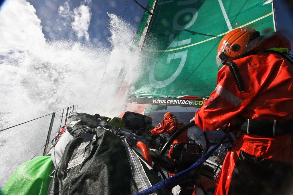 Erwan Israel and Thomas Coville onboard Groupama Sailing Team during leg 4 of the Volvo Ocean Race 2011-12, from Sanya, China to Auckland, New Zealand. (Credit: Yann Riou/Groupama Sailing Team/Volvo Ocean Race) photo copyright Yann Riou/Groupama Sailing Team /Volvo Ocean Race http://www.cammas-groupama.com/ taken at  and featuring the  class