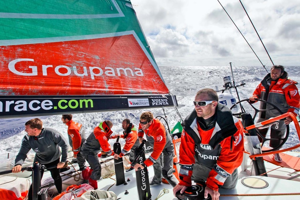 Groupama Sailing Team about to tack, during leg 4 of the Volvo Ocean Race 2011-12 © Yann Riou/Groupama Sailing Team /Volvo Ocean Race http://www.cammas-groupama.com/