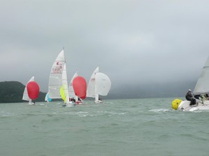 Fleet approaches the bottom mark - Elliott 5.9 National Champions photo copyright Rob Gill taken at  and featuring the  class