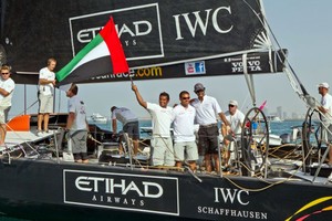 Adil Khalid from the UAE onboard Abu Dhabi Ocean Racing, skippered by Ian Walker from the UK winning the Etihad Airways In-Port Race in Abu Dhabi during the Volvo Ocean Race 2011-12 photo copyright Ian Roman/Volvo Ocean Race http://www.volvooceanrace.com taken at  and featuring the  class
