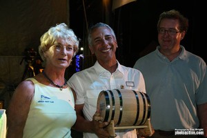 Commodore of Antigua Yacht Club, Elizabeth Jordan presents the 1st Caribbean Boat with a barrel of English Harbour Rum to Jaime Torres, First 40, Smile and Wave from Puerto Rico. - RORC Caribbean 600 2012 photo copyright  Tim Wright / Photoaction.com http://www.photoaction.com taken at  and featuring the  class
