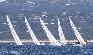 Etchells World Championship Sydney Australia 2012. The fleet tacking up the course off Manly beach in race six. photo copyright Ingrid Abery http://www.ingridabery.com taken at  and featuring the  class