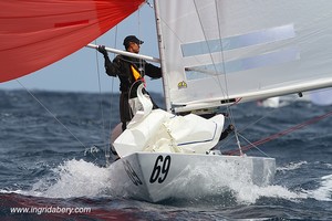 Etchells World Championship Sydney Australia 2012. Bowman dropping the pole on Racer X photo copyright Ingrid Abery http://www.ingridabery.com taken at  and featuring the  class