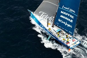 Team Telefonica, skippered by Iker Martinez from Spain, sailing the final miles towards the finish of leg 4 in Auckland, during the Volvo Ocean Race 2011-12 photo copyright Ian Roman/Volvo Ocean Race http://www.volvooceanrace.com taken at  and featuring the  class