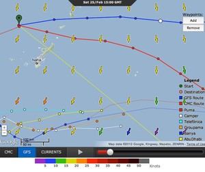 Volvo Ocean Race positions - Leg 4 Day 5 showing Puma well astern and to the north photo copyright PredictWind.com www.predictwind.com taken at  and featuring the  class