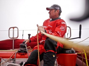 Tony Rae the mainsail trimmer who works with the helmsman to control the boat CAMPER with Emirates Team New Zealand during leg 2 of the Volvo Ocean Race 2011-12, from Cape Town, South Africa to Abu Dhabi, UAE. photo copyright Hamish Hooper/Camper ETNZ/Volvo Ocean Race taken at  and featuring the  class