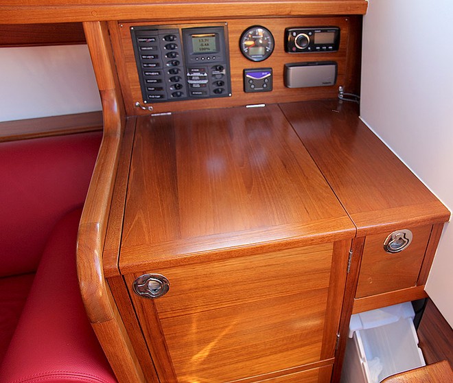 Nav desk has a portable fridge underneath. - Ringle 39 ©  John Curnow